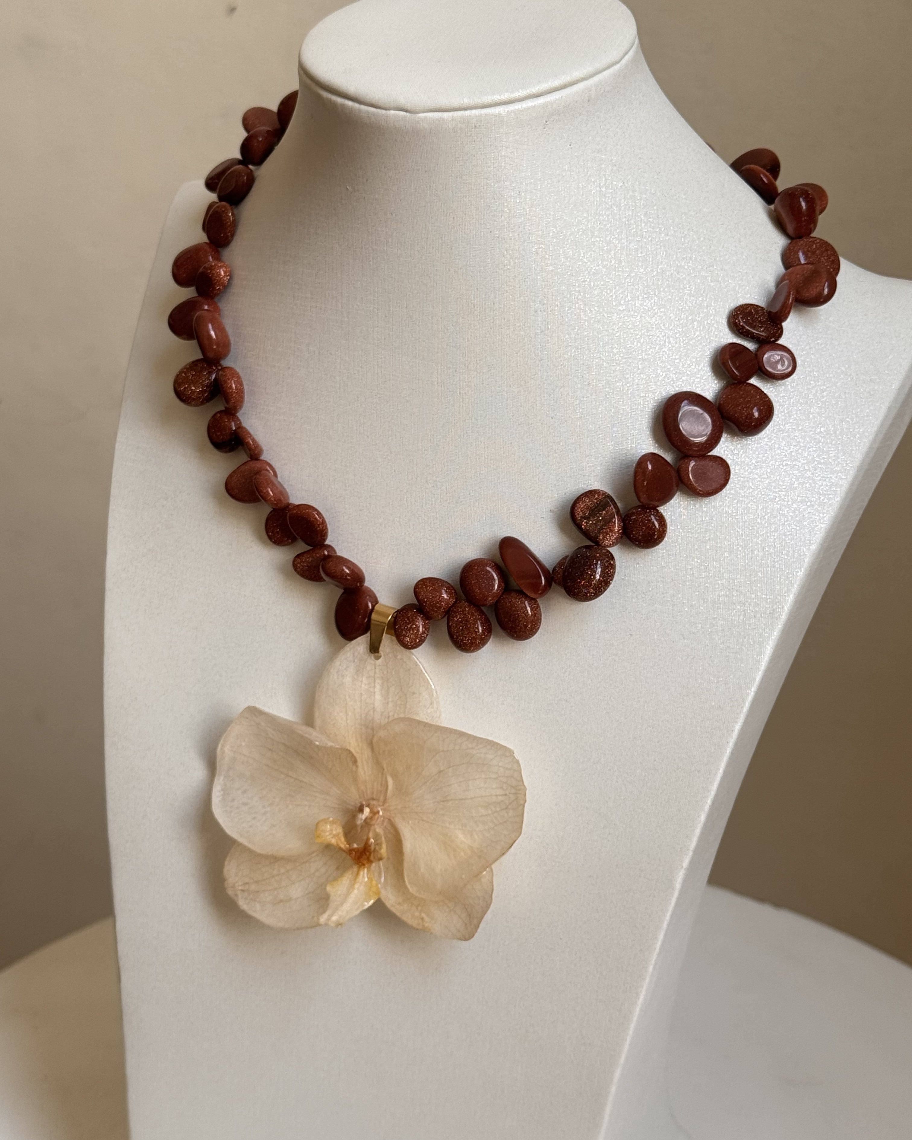 Orchid Necklace with Natural Red Stones