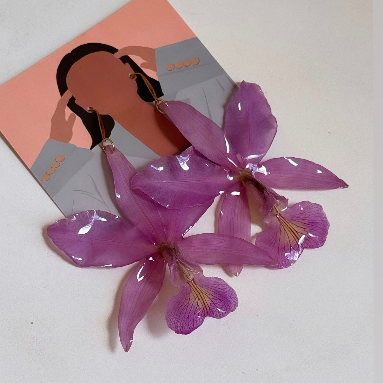Pink Orchid Resin Drop Earrings